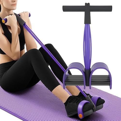Multi-Function Abdominal Trainer & 6-Tube Elastic Resistance Band with Pedal Puller, Sit-Up Equipment & Bodybuilding Expander, Home Full Body Workout Machine for Yoga, Fitness, Black Purple