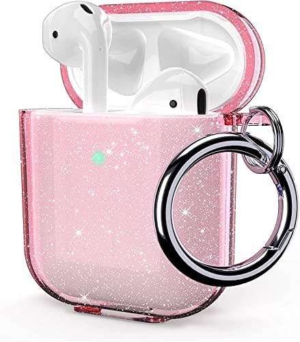 ULAK Custodia per AirPods Trasparente,Progettata AirPod Cover Morbida TPU Antiurto Accessori Portachiavi Compatibile con Apple AirPod 2 1 di ricarica [Led frontale visibile] Rosa