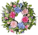 24 inch Spring Summer Wreath for Front Door, Artificial Floral Wreaths with Green Leaves Daisy Peony Hydrangea Eucalyptus for Porch Patio Garden Wall Decor,Indoor Outdoor Party Holiday Decoration