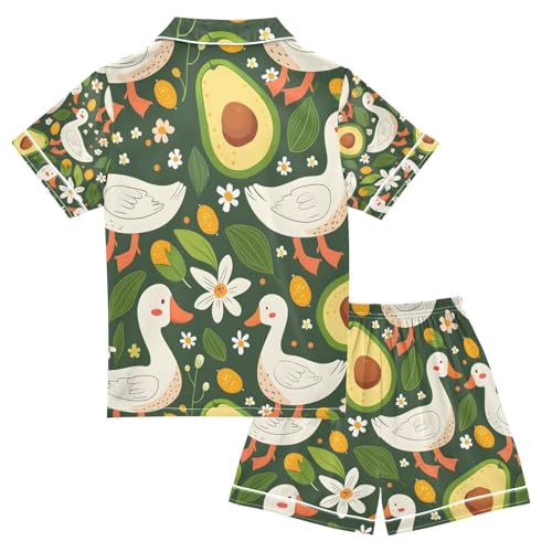 senya Daisy and Avocado Duck Satin Summer Pajama Sets Silk Short Sleeve Button Down Sleepwear2