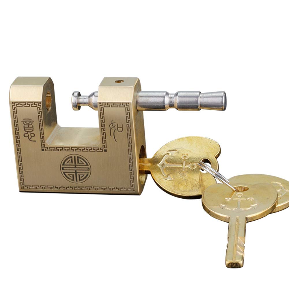 Mnuvxzaewf Copper Retro Horizontal Key Padlock,Heavy Safety Lock,3 Keys,Width 50Mm60mm70mm(,70X52mm)