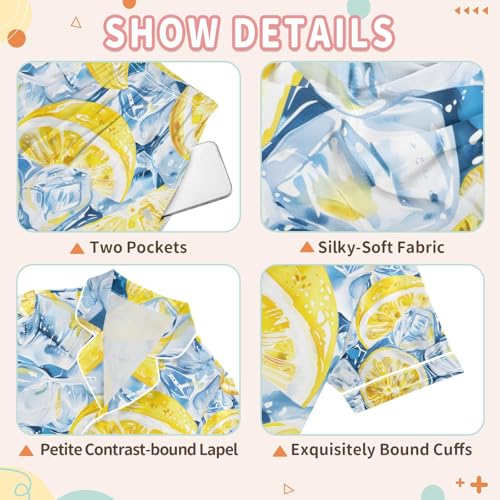 senya Iced and Lemon A Satin Summer Pajama Sets Silk Short Sleeve Button Down Sleepwear3