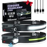 COSOOS 2 LED Headlamp Rechargeable Flashlight, Bright Headlight, Adjustable Headband for Kids & Adults, 1000Lumen Wide Beam & Spot Light, Motion Sensor, 2.4oz Lightweight, Hiking & Camping Gear