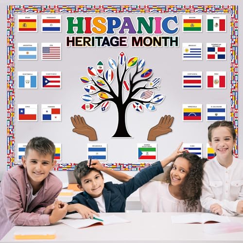 Image of Hispanic Heritage Month National Bulletin Board Cutouts Set, Hispanic Heritage Month Decoration Spanish Classroom Decorations National Flag Cutouts for Latin American Spanish Classroom Home Wall Decor