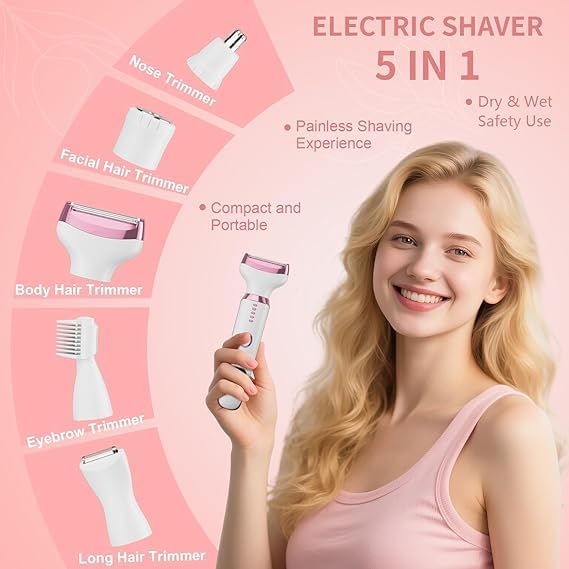 Image of 5 -in-1 New Bikini Trimmer for Women, Dermave Bikini Shaver, Livora Electric Shaver for Women, Electric Razors (MULTI COLOR)