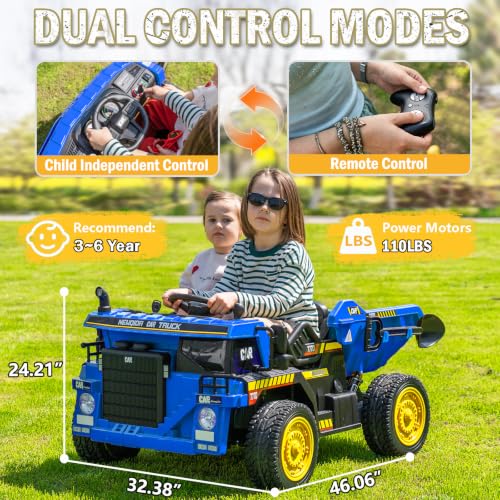Image of NEWQIDA 24V Ride on Dump Truck, 2 Seater Ride on Toys for Kids 3-6, Blue
