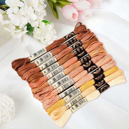 Image of 105 Yards 12 Skeins Gradient 6 Strands Earth Color Friendship Bracelet Threads String Polyester Variegated Embroidery Floss Cross Stitch Thread Assorted Bulk for Hand Sewing Making Supply