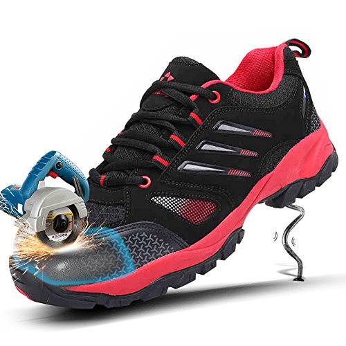 Best Review showcai Unisex Steel Toe Work Shoes Industrial&Construction Shoes Puncture Proof Safety Shoes … Black/Red