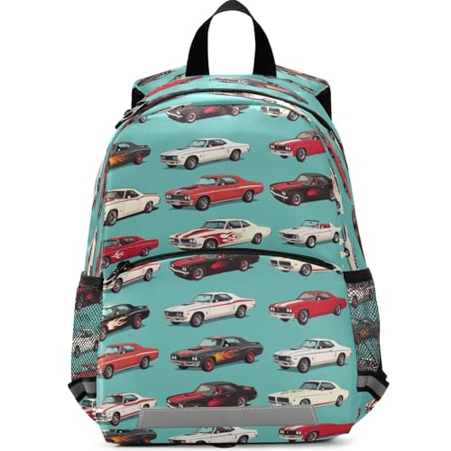 American Muscle Racing Car Kids Toddler Backpack Vintage Pixar Cars Race Kindergarten Bookbag Preschool Backpacks Elementary School Bags Reflective Stripes Casual Bag For Children Boys Girls