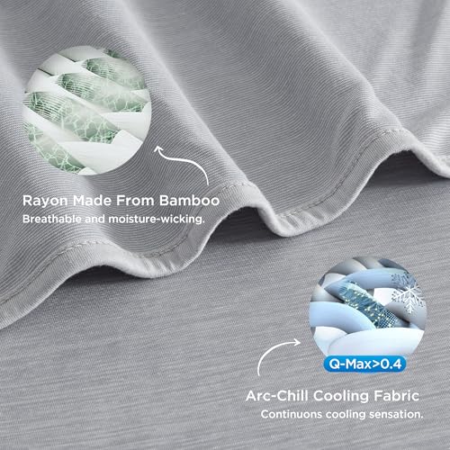 Bedsure Light Grey Cooling Blanket Queen Size for Hot Sleepers - Summer Cold Blanket for Queen Size Bed with Rayon Derived from Bamboo, Ice Cool Cold Arc-Chill Thin Summer Bedding Essentials, 90x90