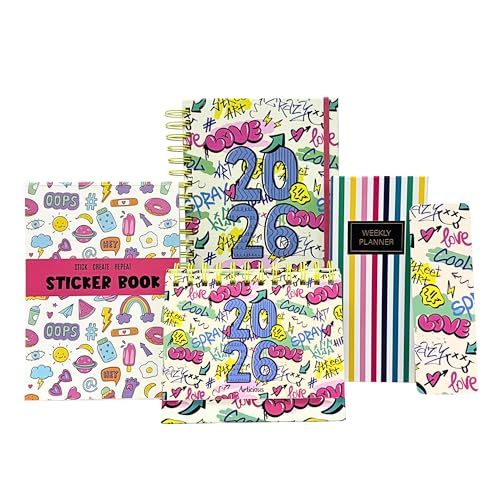 Image of Planner Kit, Planner Set Includes A5 Journal (22x17cm) 262 Pages, 120 GSM, Weekly Planner, Desk Calendar 2026, Stickers Book and Bookmark (The Street Edition)