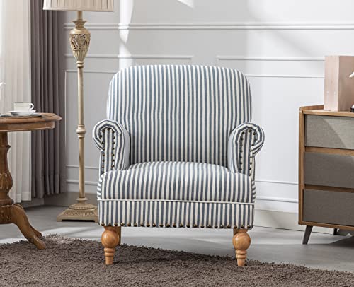 Kmaxlinenaccentchairmidcenturymodernsofachaircomfyloungechairarmchairupholsteredreadingclubchairwithsoildwoodlegsforlivingroombedroombluestripe Urban Country Home Decor Kmax linen accent chair mid century modern sofa chair comfy lounge chair armchair upholstered reading club chair with soild wood legs for living room bedroom blue stripe urban country home decor