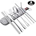 Produktbild Leinuosen 8 Stücke Tragbare Utensilien, Reise Camping Besteck Edelstahl Besteck Set, Einschließlich Messer, Gabel, Löffel, Essstäbchen, Reinigungsbürste, Strohhalme, Tragbare Tasche (1 Set)