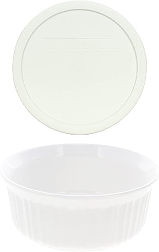 CorningWare FS5 1.5qt - Cacerola redonda francesa blanca y F-5-PC 1.5qt tapa de plástico blanco francés