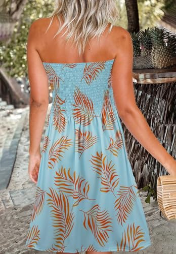 Image of Zyyfly Strapless Dress for Women Summer Beach Boho Smocked Tube Top Dress