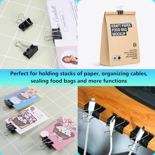60PCS Medium Binder Clips, 1-1/4 Inch (32mm), Black Metal Paper Clamps for Teachers, Students, School, Office, Business Supplies (1.25in) image 1