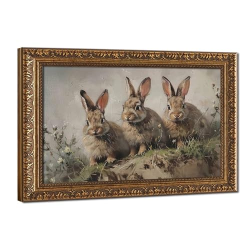 Peinture à l'huile lapin de Pâques sur toile : le cadeau rétro idéal pour un bureau