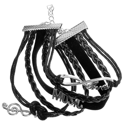 OUNONA Herren Lederarmband Mehrlagig Punk Armband Mit Musiknoten Anhänger Webarmband Für Bands Und Bars