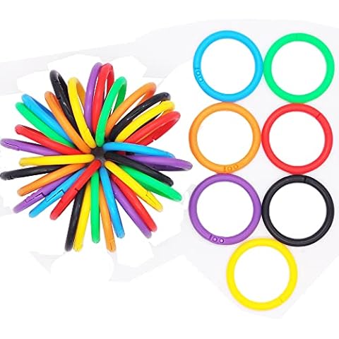 Loose Leaf Binder Rings, 22mm 0.85 Inch Plastic Office Book Ring 7 Color Mixed DIY Keychain Ring Clips Cover