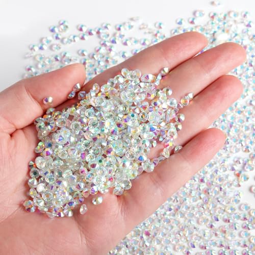 Image of Beadsland Flat Back Rhinestones Bulk, Transparent AB, SS12, 14400pcs | Flatback Glass Gems for Nails Crafts Clothes DIY Decoration, Glue Fix, 3.0-3.2mm,without Silver Backing