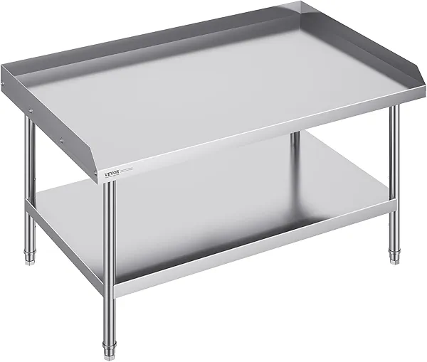 VEVOR Stainless Steel Work Table, 30 x 48 x 26 Inch Commercial Food Prep Worktable, 3-Sided Backsplash Heavy Duty Prep Worktable, Metal Work Table with Adjustable Height for Restaurant Home Hotel
