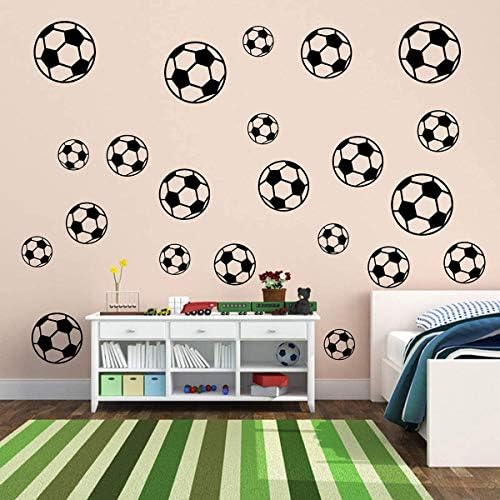 T-YU 43 PCS Soccer Ball Sticker Wall Football Wall Stickers Removable DIY Children Boys Football Decor Wall Decals Football Peel and Stickers for Walls Bedroom Living Room Home Decor(Black)