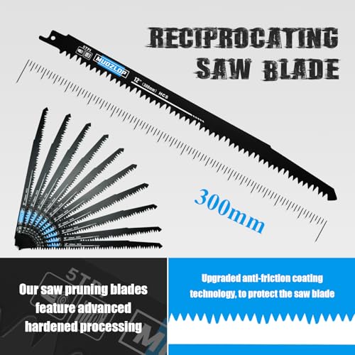 Image of MUOZLOP10 Pack 12 inch Reciprocating Saw Blades Set, 5TPI High Carbon Saw Blades, Woodcutting Saw Blades with Organizer Case (10, 5TPI /12 inch)