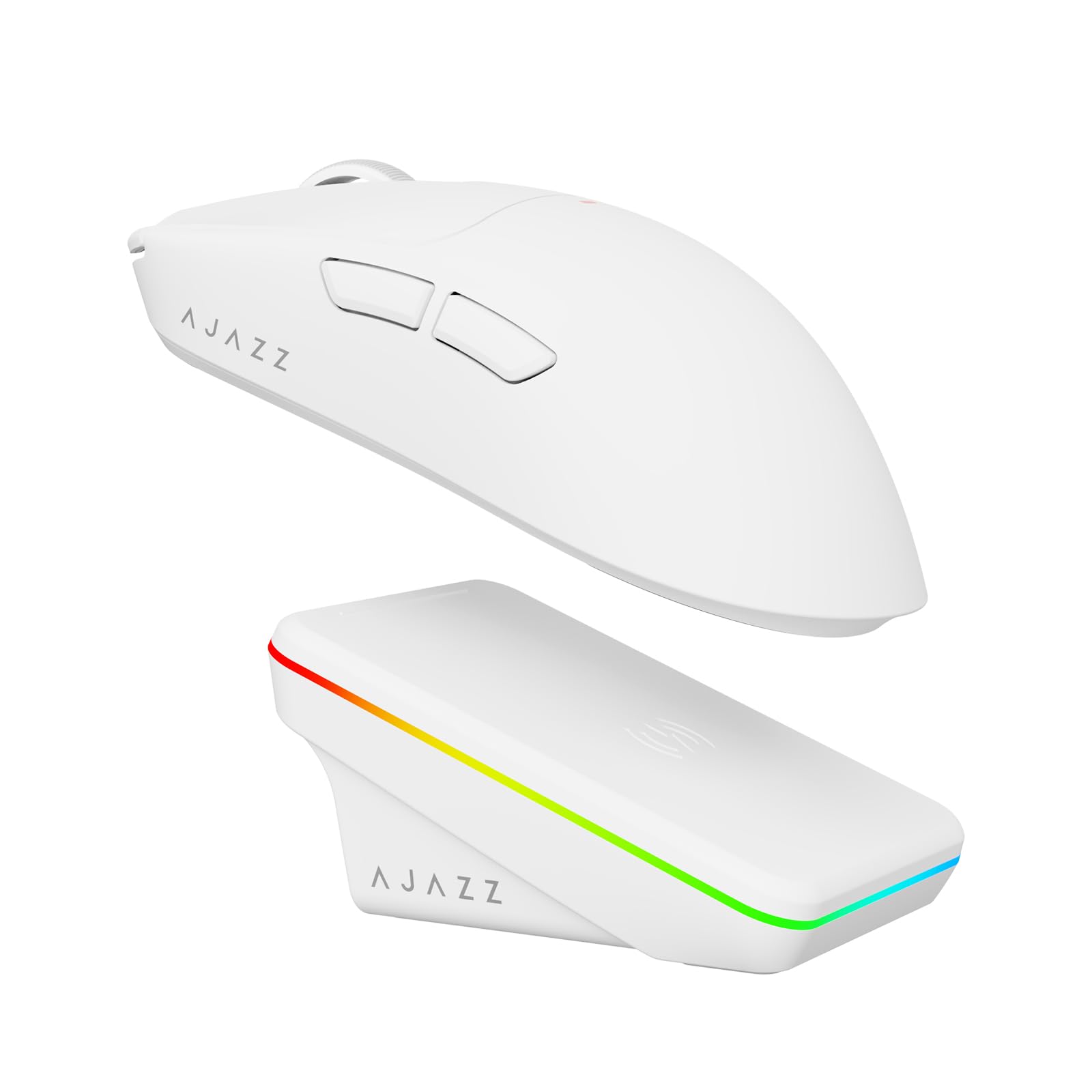 A.JAZZ AJ200P AI MASTER Wireless Gaming Mouse with Magnetic Charging Dock, PAW3955 Sensor, Up to 80000 DPI, NearLink BS2826 IC, Dual 8000Hz, AI-Powered Voice Control, AI Game Coach, for PC/MAC, White