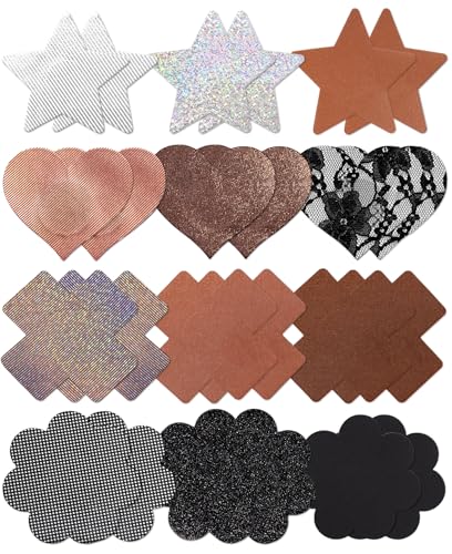 Image of Glitters Pasties Rave Pack Nipple Covers Stickers Disposable Sticky Breast Petals Bra Set for Women Rave Outfit Party