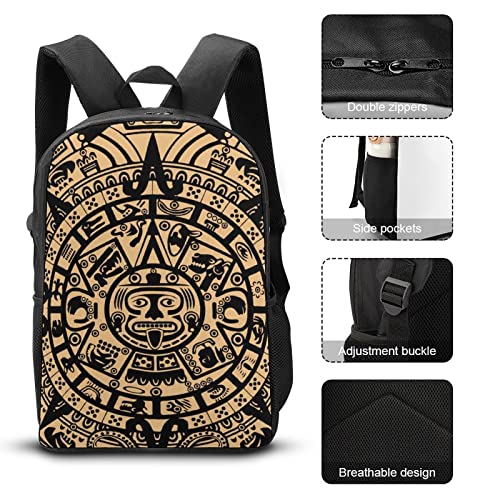 Aztec Maya Calendar Printed Backpack 17 Inch Shoulders Daypack Large Capacity Laptop Bag for Men Women4