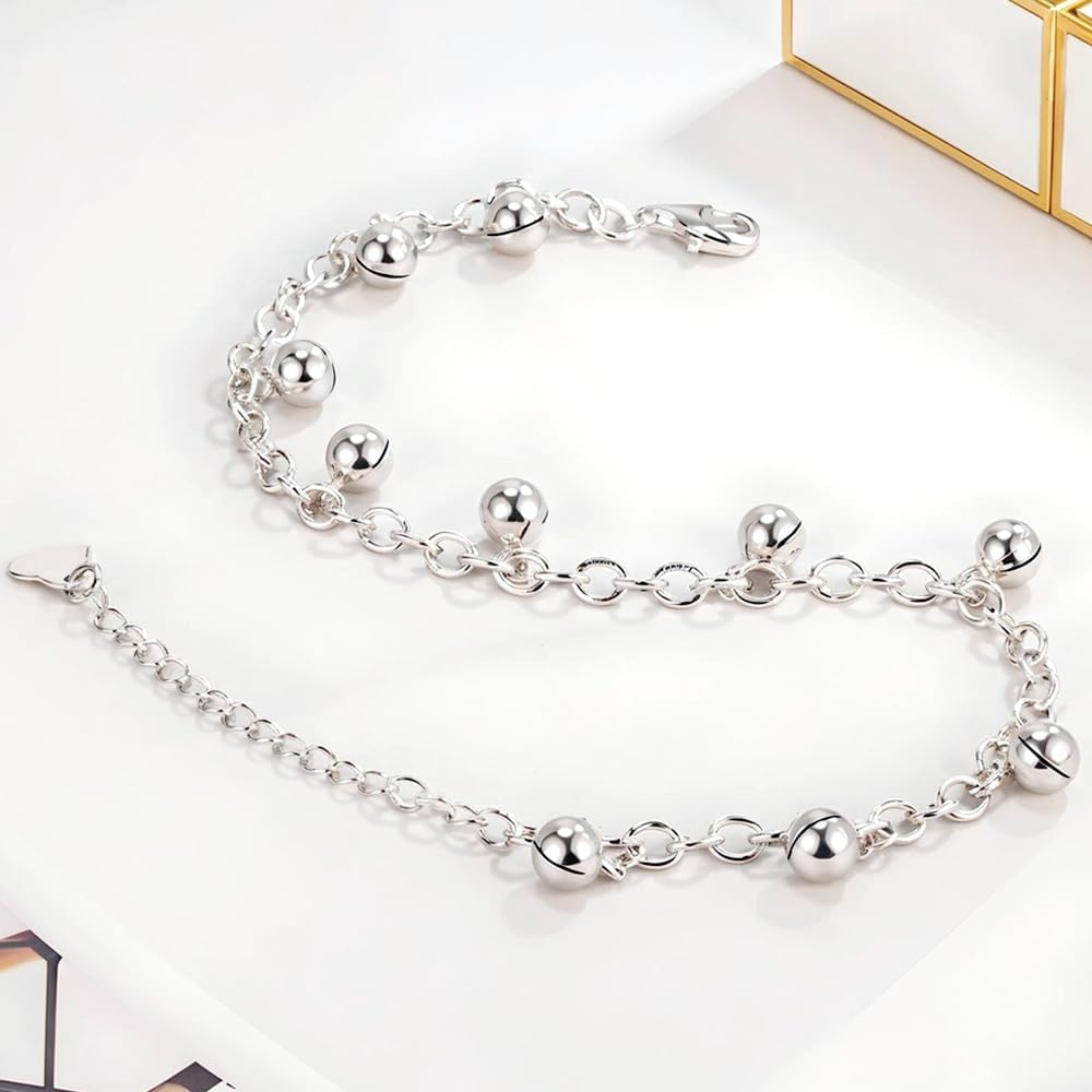 925 Sterling Silver Adjustable Bell Anklet, Dual-purpose anklet/bracelet with Lobster Clasp, Up to 10.5 inches for Women - Image 4