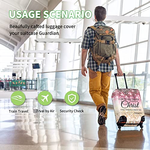 FUYOCWE Luggage Covers for Suitcase TSA Approved,Elastic Washable Suitcase Cover Protector Sleeve Wrap for 29-32 Inches Luggage Travel Accessories- I can do all things through christ3