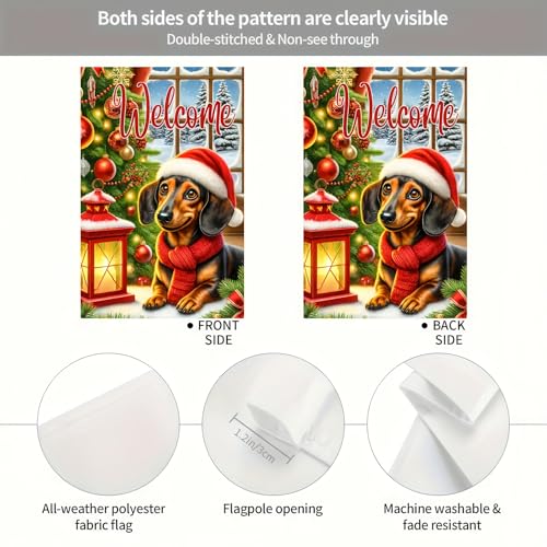 Image of BlissYard Christmas Dachshund Dog Garden Flag 12x18 Inch Polyester | Double sided polyester, Christmas dachshund scarf lantern design, cozy dog lover decor for holiday porch and yard