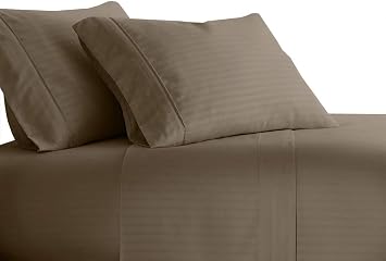 Royal Tradition Striped 300 Thread Count, 100 Percent Cotton 4PC King Bed Sheets Set with Deep Pockets, Taupe