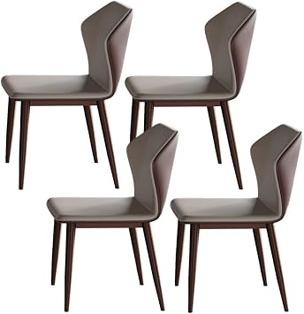 LITFAD Modern Dining Chairs Leather Dining Room Chairs Set for 4 Metal Upholstered Restaurant Chairs - 4 Brown Chairs