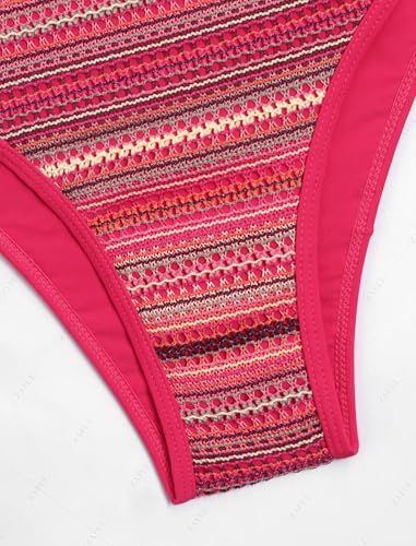 Image of ZAFUL Women Strapless Textured Bandeau Bikini 2 Piece Swimwear Cheeky Solid Lace up Bathing Suits