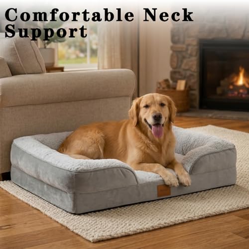 Image of Orthopedic Dog Bed,Waterproof Memory Foam Dog Bed with Washable Removable Cover, Featuring Waterproof Lining and Non-Slip Base,Bolster Dog Couch,Suitable for Use with Dog Crate and Indoors.