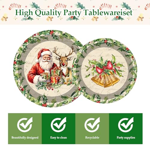 140 Pcs Christmas Party Supplies Set, Disposable Dinnerware Set for 20 Guests Includes 7 & 9 Inch Santa & Reindeer Paper Plates, Napkins, Cups, Forks, Spoons, Knives for Holiday Tableware – Image 4