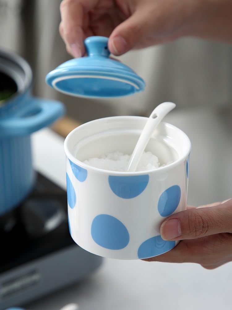 Salero Y Azucarero Cocina Juego De Recipientes Para Condimentos, Recipiente Para Especias, Bote Cerámica Para Con Cuchara Y Tapa, Caja Para Cocina Caja De Almacenamiento(F)