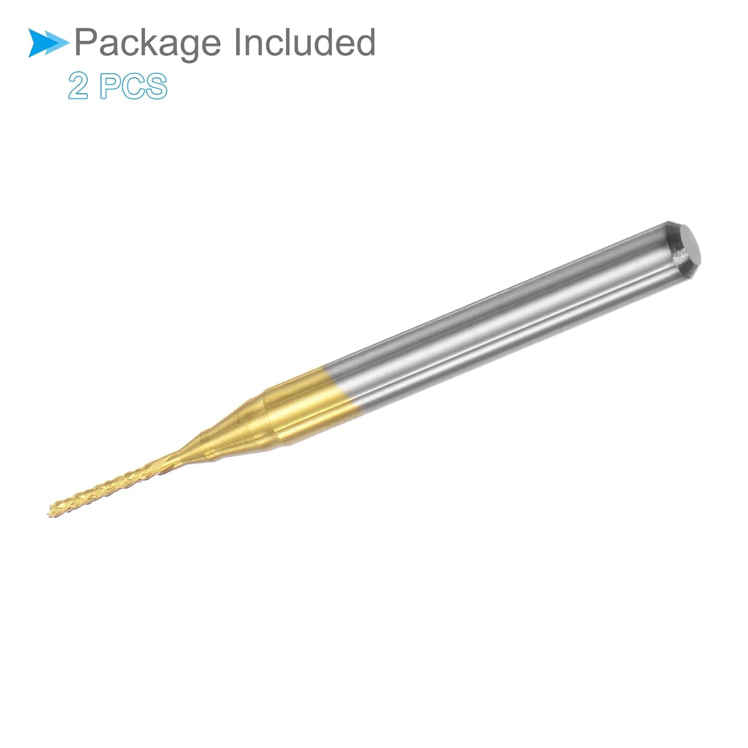Corn End Mills, 0.8mm Cutting Diameter 3.175mm 1/8" Shank, Ti-Coated Solid Carbide Left Hand CNC Router Bits Milling Tools - (Applications: for PCB Wood Plastic), 2-Pieces