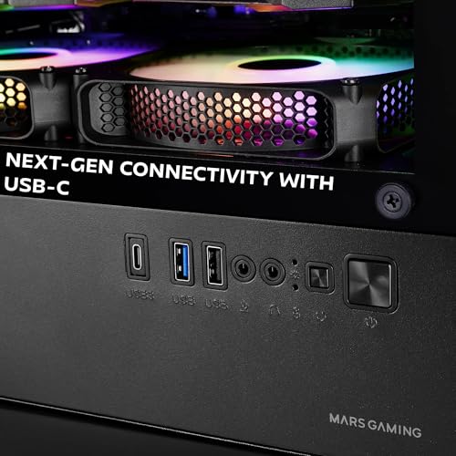 Mars Gaming MCVECTOR, Gabinete Mini tower para PC Gaming Micro-ATX y Mini-ITX, 4x 120mm ARGB FDB Fans, Vidrio Templado, Panel Mesh Frontal, Cámara Dual, Soporta Refrigeración Líquida 120mm, USB-C, Negro miniatura 7