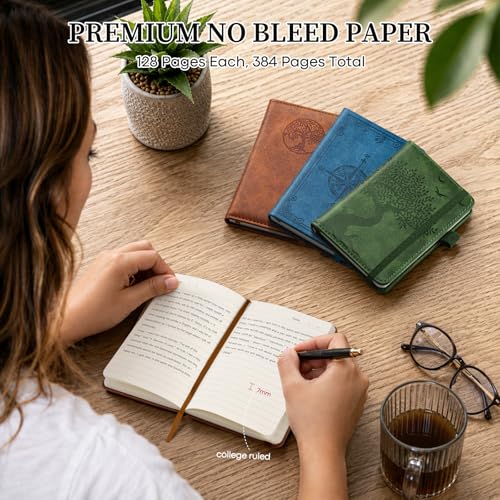 Image of A6 Pocket Notebook Lined Journal: 3 Pack Small Notebook College Ruled, Hardcover Mini Notebook, Leather Notepad, Pocket Journals for Writing Work Travel, No Bleed Paper, 384 Pages, 3.7 inchx 5.7 inch