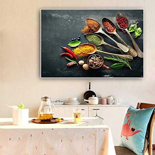 Amazon｜絵画美術 スプーン穀物スパイス食品キャンバス絵画インテリア