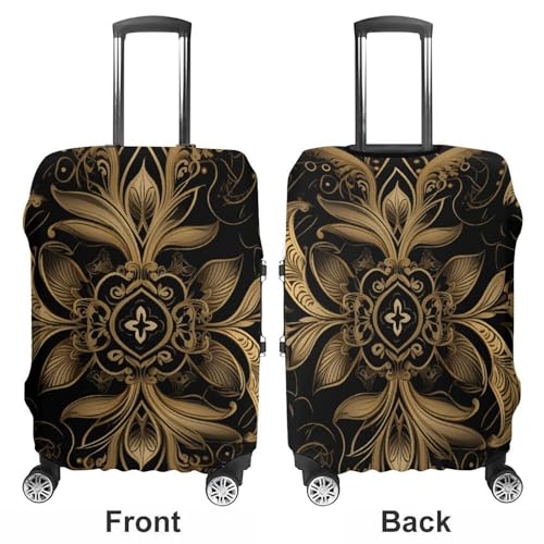 Travel Luggage Cover Elastic Suitcase Protector Anti-Scratch Washable Black And Golden Pattern Luggage Sleeve Tsa Approved Carry on Covers Baggage Cover Fits 18-32 Inch Luggages3