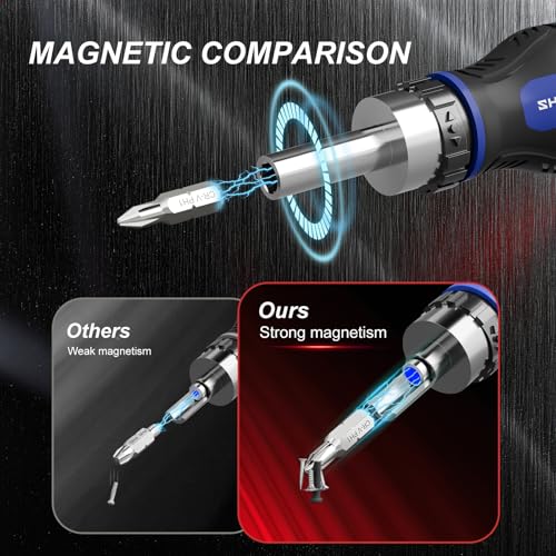 Image of SHARDEN 8 in 1 Stubby Ratcheting Screwdriver Multi Short Screw Driver Set with 6 CRV Bits Phillips, Slotted, Torx, Portable All-in-One Repair Tool Kit for Home DIY Tables, Doors, Chairs