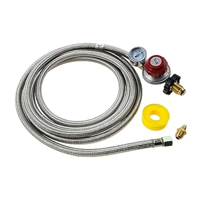 12Ft 0-30PSI High Pressure Adjustable Propane Regulator with Gauge, Stainless Steel Braided Hose with 0~60PSI Gas Flow Indicator Fit for Grill, Turkey Fryer, Fire Pit, POL x 3/8" Female Flare Fitting