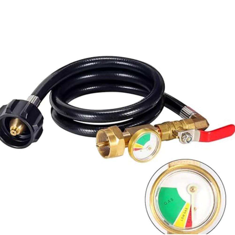 KiraKira Mosiężny adapter do napełniania propanu z manometrem, bezpieczny wąż transferowy, butelki 0,5 kg, ze zbiorników 18 kg, akcesoria do grilla na świeżym powietrzu