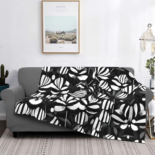 Couverture de lit imprimé fleurs noires et blanches en microfibre EdWal