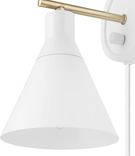 Miniatura 9 de GLOBE 65542 - Lámpara eléctrica de pared regulable de 1 luz, blanco mate, acento de latón, interruptor giratorio de atenuación continua en el toldo,