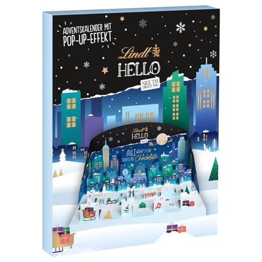 Lindt Schokolade | HELLO Adventskalender Pop Up 2025 | 243g | Mischung ausgewählter Produkte aus dem HELLO Sortiment hinter 24 Türen | Schokolade für die Weihnachtszeit